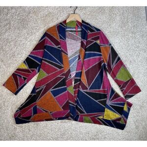 IC By Connie K Cardigan Women's Small  Geometric Full Color Artsy‎ Lagenlook USA